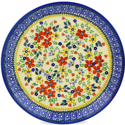 Polish Pottery Plate 10&quot; Ruby Bouquet UNIKAT