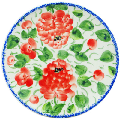 Polish Pottery Plate 10&quot; Ruby Hydrangea UNIKAT