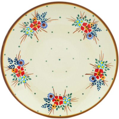 Polish Pottery Plate 10&quot; Rustic Field Flowers Red