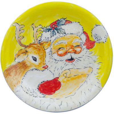 Polish Pottery Plate 10&quot; Santa&#039;s Best Friend