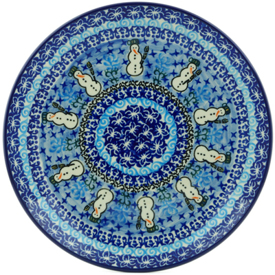 Polish Pottery Plate 10&quot; Snowmen Circle UNIKAT