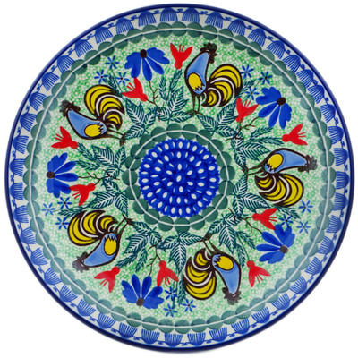 Polish Pottery Plate 10&quot; Spring Rooster UNIKAT