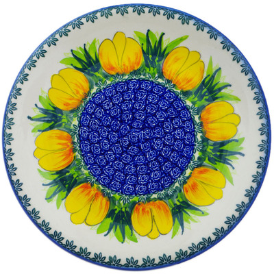 Polish Pottery Plate 10&quot; Spring Yellow Tulip UNIKAT