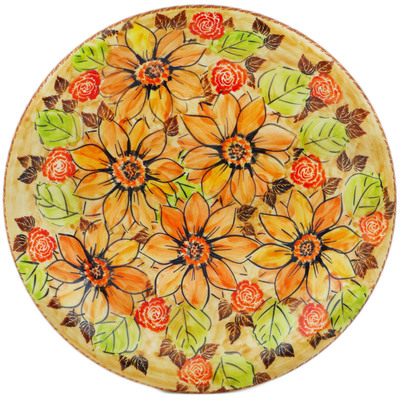 Polish Pottery Plate 10&quot; Sunflowers And Roses UNIKAT