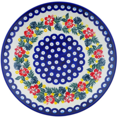 Polish Pottery Plate 10&quot; Tropical Peacock UNIKAT