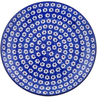 Polish Pottery Plate 10&quot; White Flowers On Blue