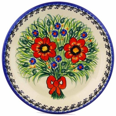 Polish Pottery Plate 10&quot; Wild Bouquet UNIKAT