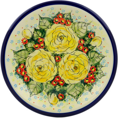 Polish Pottery Plate 10&quot; Yellow Blooming Rose UNIKAT