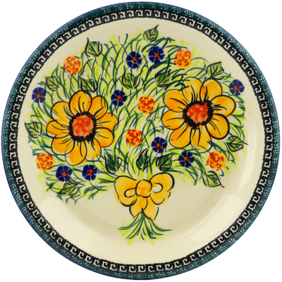 Polish Pottery Plate 10&quot; Yellow Flower UNIKAT