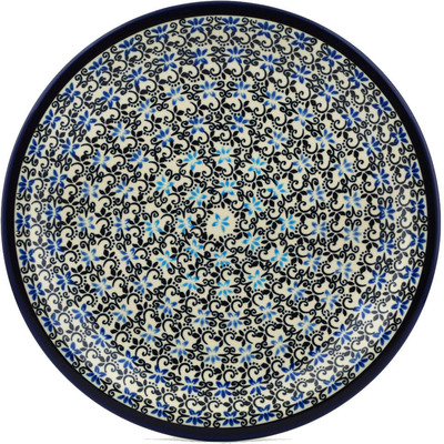 Polish Pottery Plate 11&quot; Black And Blue Lace