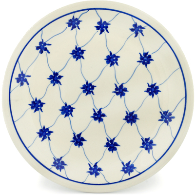 Polish Pottery Plate 11&quot; Blue Country Trellis
