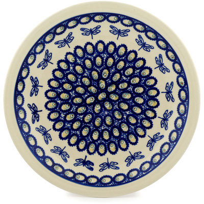 Polish Pottery Plate 11&quot; Blue Eyed Dragonfly