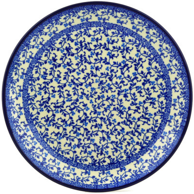 Polish Pottery Plate 11&quot; Blue Floral Lace
