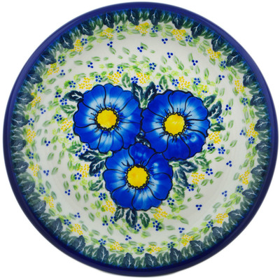 Polish Pottery Plate 11&quot; Blue Happy Fields