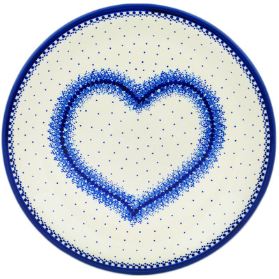 Polish Pottery Plate 11&quot; Blue Lace Heart