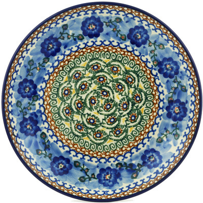 Polish Pottery Plate 11&quot; Blue Poppy Circle UNIKAT