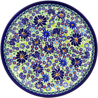 Polish Pottery Plate 11&quot; Blue Summer Garden