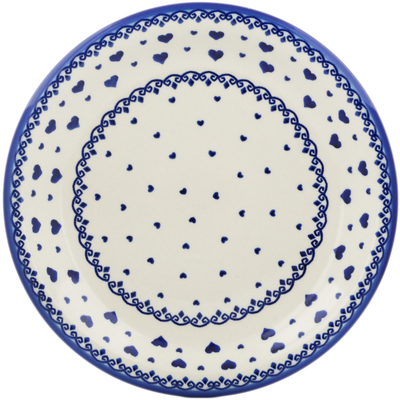 Polish Pottery Plate 11&quot; Blue Valentine Hearts