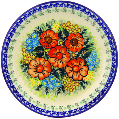 Polish Pottery Plate 11&quot; Bold Red Poppies UNIKAT