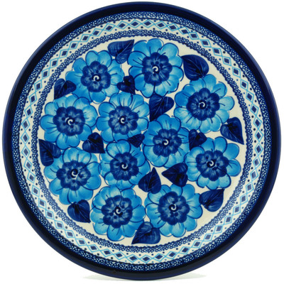 Polish Pottery Plate 11&quot; Bright Blue Poppies UNIKAT