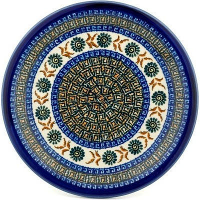 Polish Pottery Plate 11&quot; Brown Floral Mosaic UNIKAT