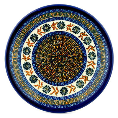 Polish Pottery Plate 11&quot; Brown Floral Mosaic UNIKAT