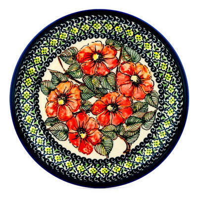 Polish Pottery Plate 11&quot; Checkered Lime UNIKAT