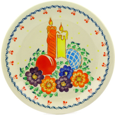 Polish Pottery Plate 11&quot; Christmas Poppies