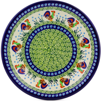 Polish Pottery Plate 11&quot; Country Rooster UNIKAT