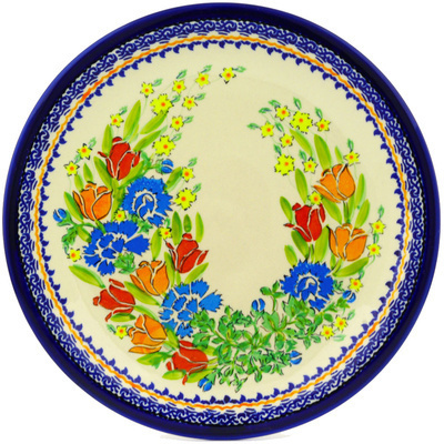 Polish Pottery Plate 11&quot; Couronne De Feuillage UNIKAT