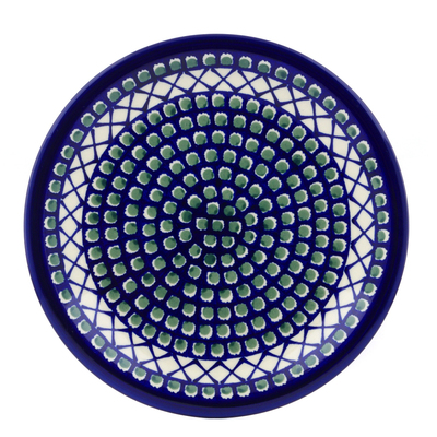 Polish Pottery Plate 11&quot; Emerald Peacock Lattice