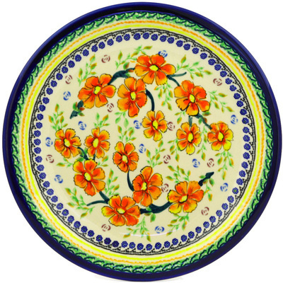 Polish Pottery Plate 11&quot; Golden Floral UNIKAT