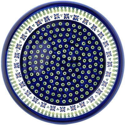 Polish Pottery Plate 11&quot; Green Gingham Peacock