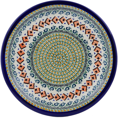 Polish Pottery Plate 11&quot; Green Mosaic UNIKAT