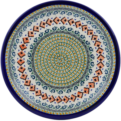 Polish Pottery Plate 11&quot; Green Mosaic UNIKAT