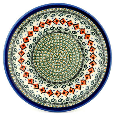 Polish Pottery Plate 11&quot; Green Mosaic UNIKAT