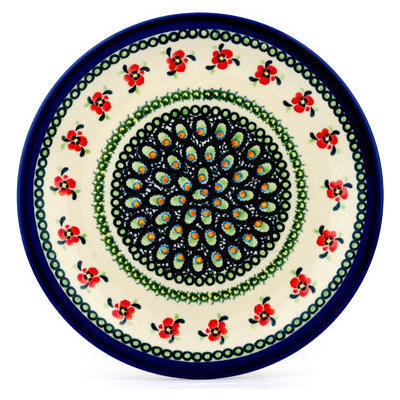 Polish Pottery Plate 11&quot; Green Peacock Pop