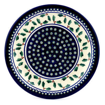 Polish Pottery Plate 11&quot; Holly Peacock