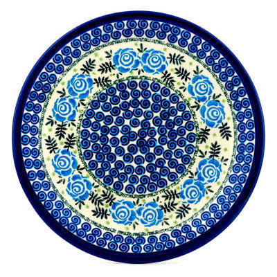 Polish Pottery Plate 11&quot; Lady Blue Roses UNIKAT