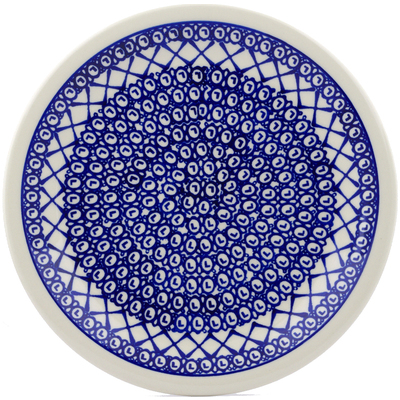 Polish Pottery Plate 11&quot; Lattice Peacock