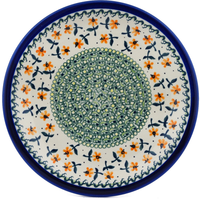 Polish Pottery Plate 11&quot; Orange Forget Me Not
