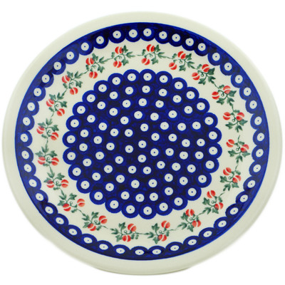 Polish Pottery Plate 11&quot; Peachy Peacock