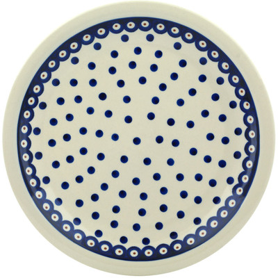 Polish Pottery Plate 11&quot; Peacock Dots