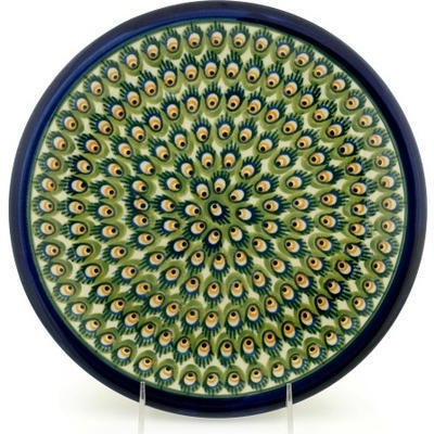 Polish Pottery Plate 11&quot; Peacock Feathers