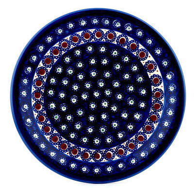 Polish Pottery Plate 11&quot; Peacock Fireworks