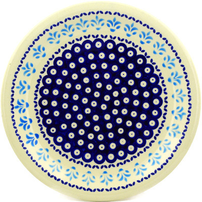 Polish Pottery Plate 11" Peacock Fleur De Lis