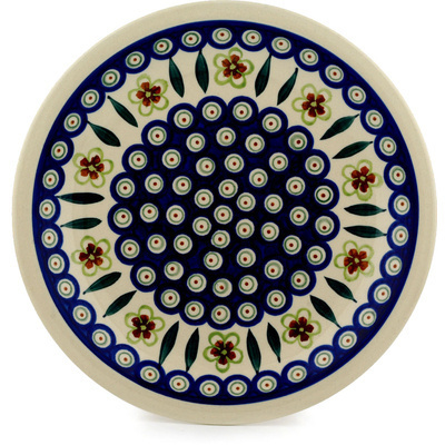 Polish Pottery Plate 11&quot; Peacock Garden