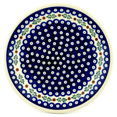 Polish Pottery Plate 11&quot; Peacock Hollies