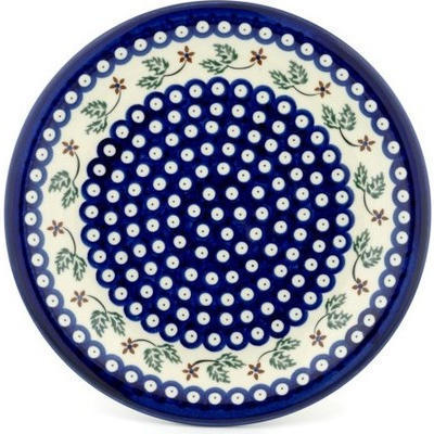 Polish Pottery Plate 11&quot; Peacock Leaves