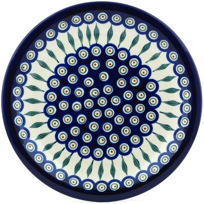 Polish Pottery Plate 11&quot; Peacock Leaves